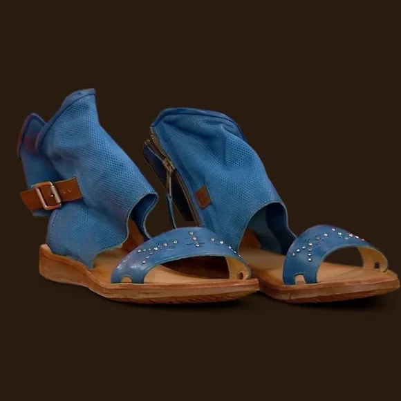 MIZ MOOZ sandals flats ankle w buckle strap cuff Blue Open-Toe back ZIPPER 42 - Picture 4 of 16